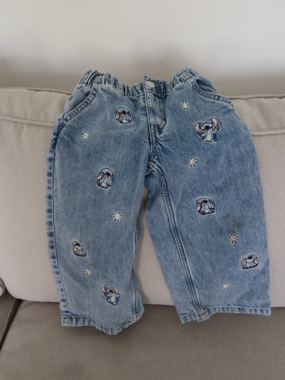 Disney Light Blue Denim Stitch-Embroidered Jeans